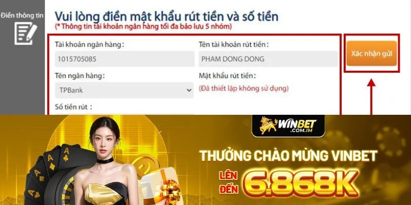 Truy cập tính năng rút tiền, điền đầy đủ thông tin